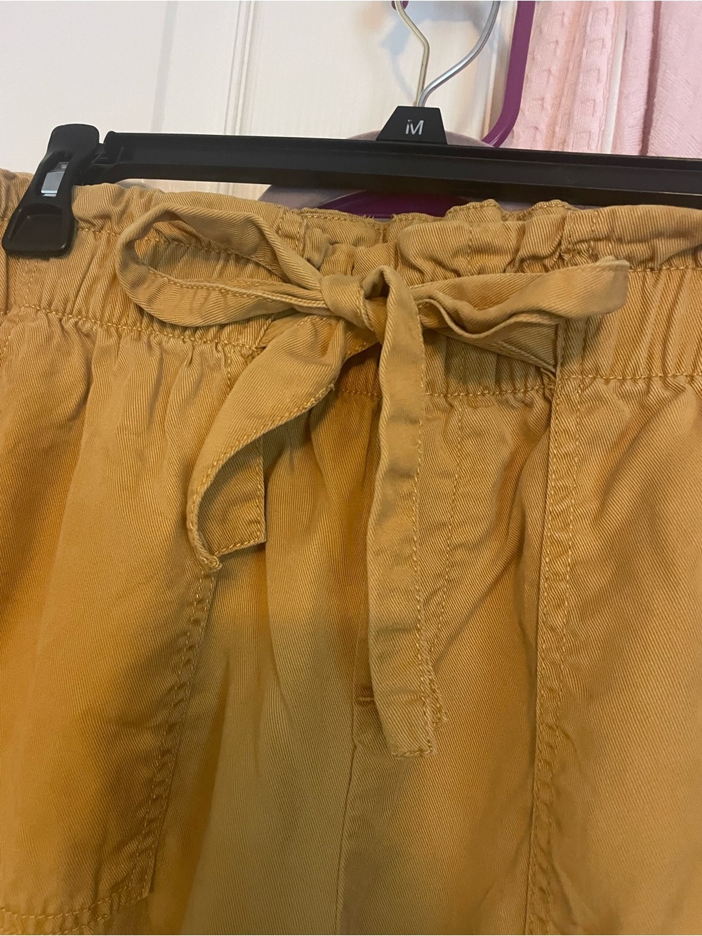 Time and Tru Mustard Tie-Waist Paperbag Shorts